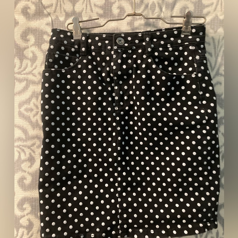 Forever 21 Polka Dot Denim Skirt With Bow Details Size S
